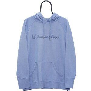Champion Hoodie Spellout Logo Pullover Vintage Blue - Womens small